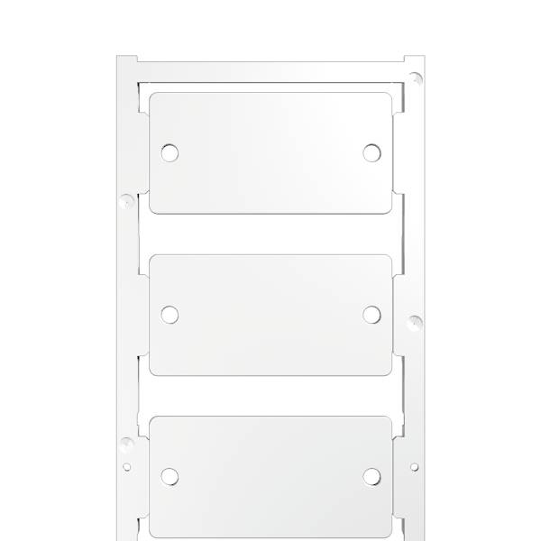 Support ou cadre de montage en métal blanc avec trois plaques rectangulaires empilées et trous de vis, présenté en vue de face sur un fond uni.