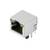 Connecteur prise Ethernet RJ45 métallique avec deux LED indicatrices sur fond blanc