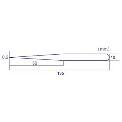 Diagramme linéaire montrant une conicité de 0,2 mm à 10 mm sur 135 mm, avec un segment de 50 mm marqué le long du bord inférieur.