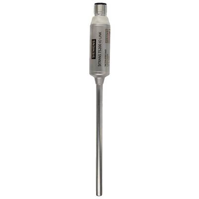 Une sonde capteur métallique industrielle Siemens Sitrans 5000 Link avec un sommet filetté et une long tige cylindrique, isolée sur un fond blanc.