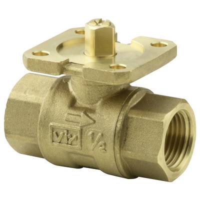 Robinet à tournant sphérique en laiton avec extrémités filetées et une tige carrée pour ouvrir et fermer le débit d'eau ou de gaz.