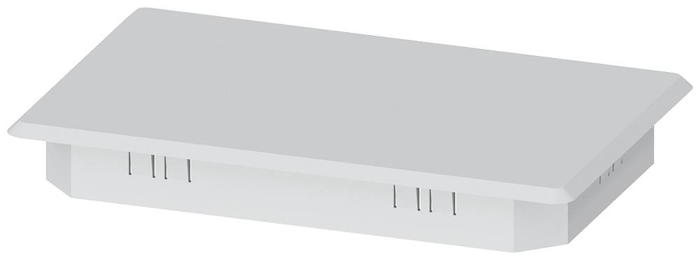 Un luminaire de plafond rectangulaire blanc avec un diffuseur plat et dépoli, et un boîtier de faible profondeur.