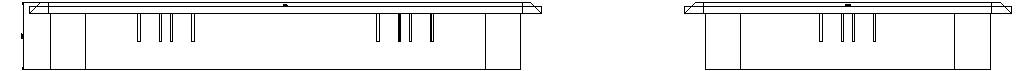 Deux dessins techniques de vue de côté d'un long banc ou table rectangulaire avec de fines jambes, présentés comme sections distinctes sur un fond blanc.