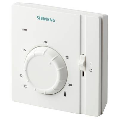 Thermostat mural blanc Siemens avec un grand cadran de température gradué de 10 à 30 et un bouton marche/arrêt sur le côté