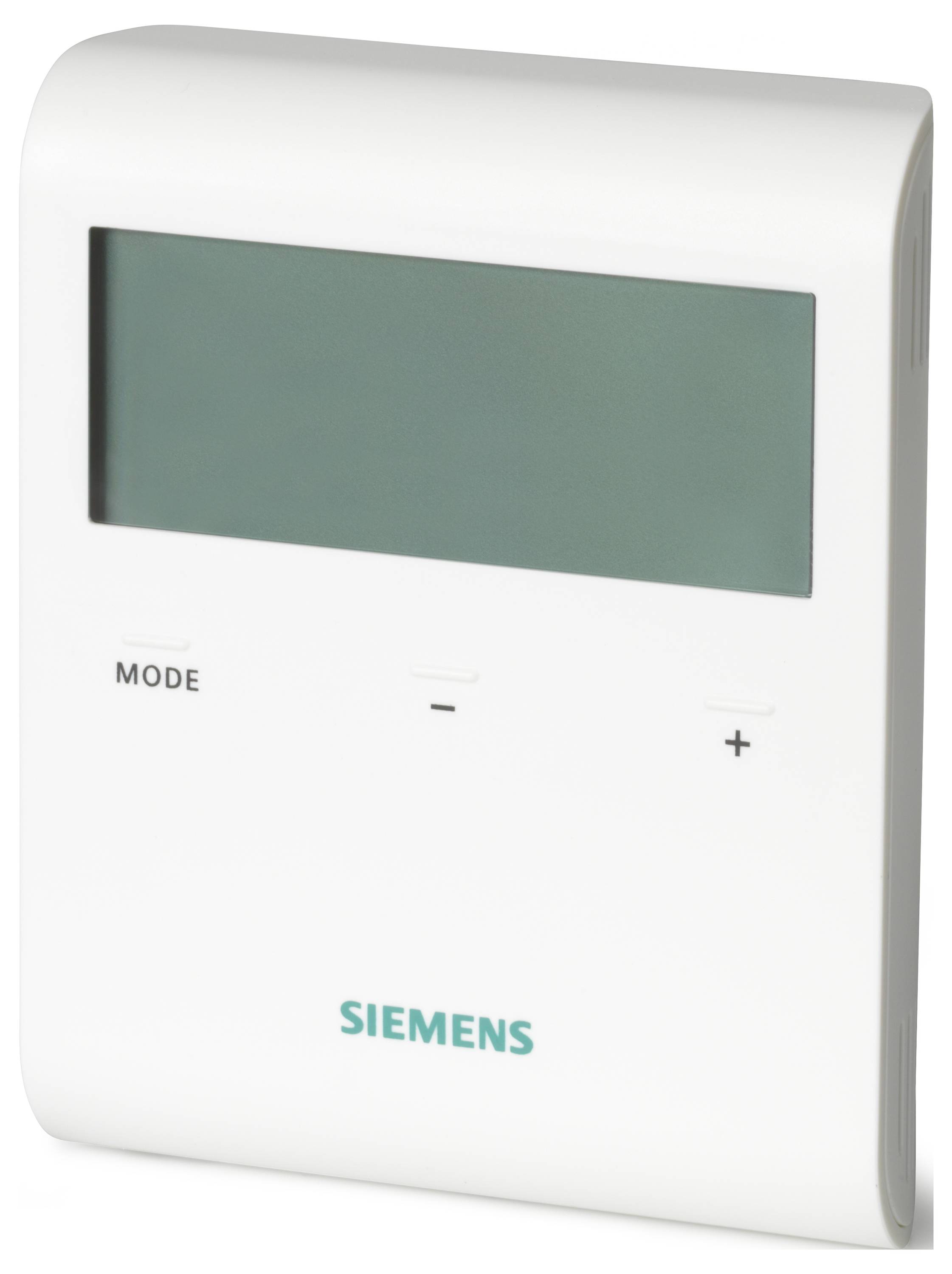 Thermostat mural blanc Siemens avec écran vierge et boutons MODE, moins et plus