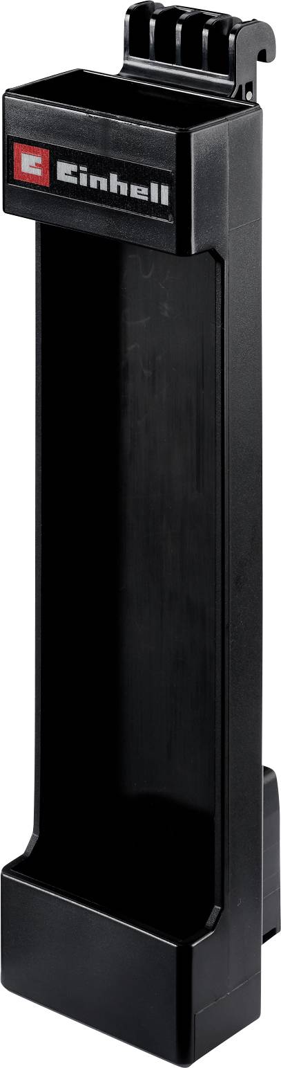 Socle de chargeur Einhell noir avec corps rectangulaire vertical et fentes de contact supérieures, présenté sur un fond blanc.
