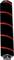 Paravent microphone cylindrique noir avec bandes diagonales rouges et base métallique, montré sur un fond blanc.