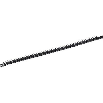 Longue bande de plastique noir dentelée ou bande en forme de peigne inclinée en diagonale sur un fond blanc.