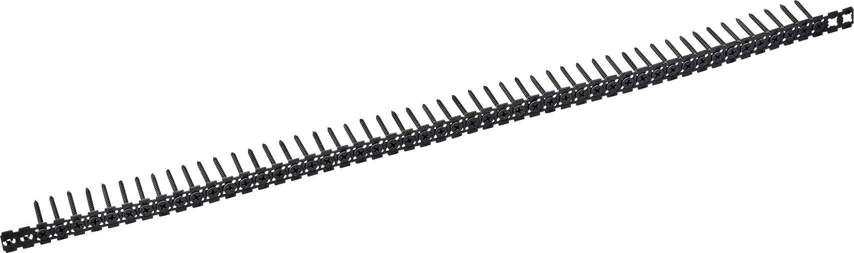Une longue bande de spirale de fermeture éclair en plastique noir, présentée en diagonale sur un fond blanc.