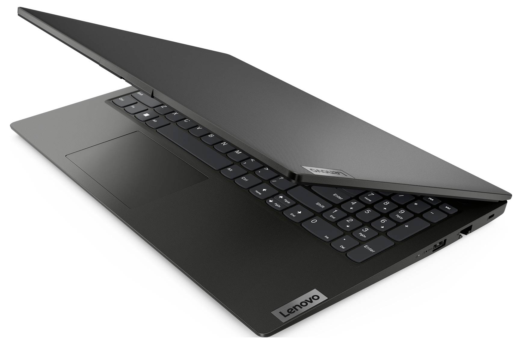 Vue de dessus d'un ordinateur portable Lenovo ThinkPad ouvert, montrant le clavier, le TrackPoint rouge et un grand pavé tactile sur un écran sombre rétroéclairé.