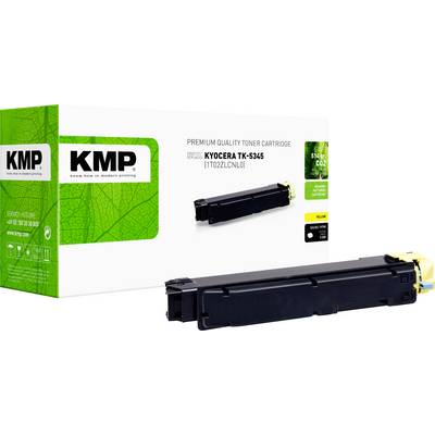 Cartouche de toner de qualité premium KMP pour imprimante Kyocera TK-5345 noire, présentée avec emballage produit vert et images de cartouche.