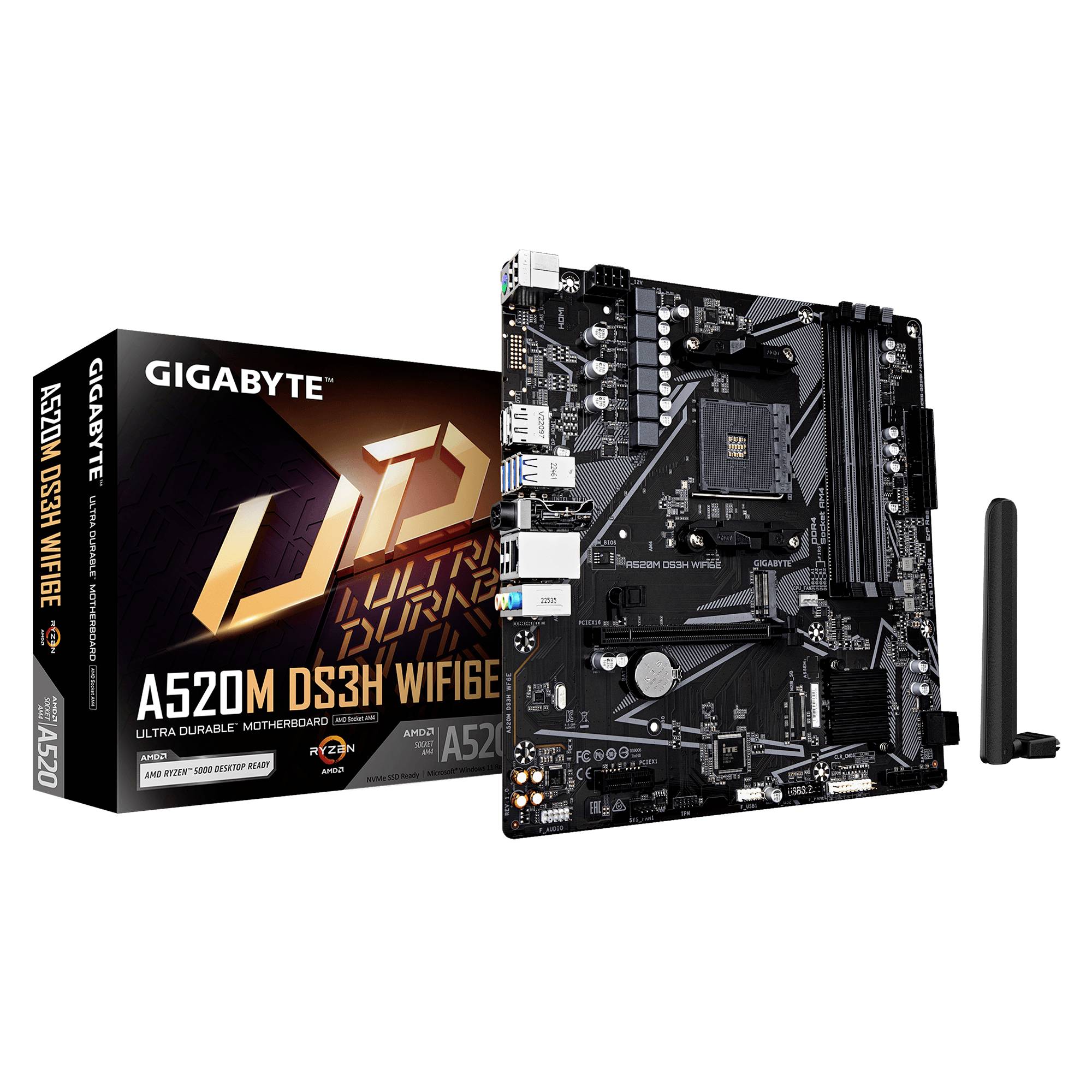 Gigabyte A520M DS3H WiFi6E Carte mère Socket (PC) AMD AM4 Facteur de forme (détails) Micro-ATX Chipset de la carte mère -0