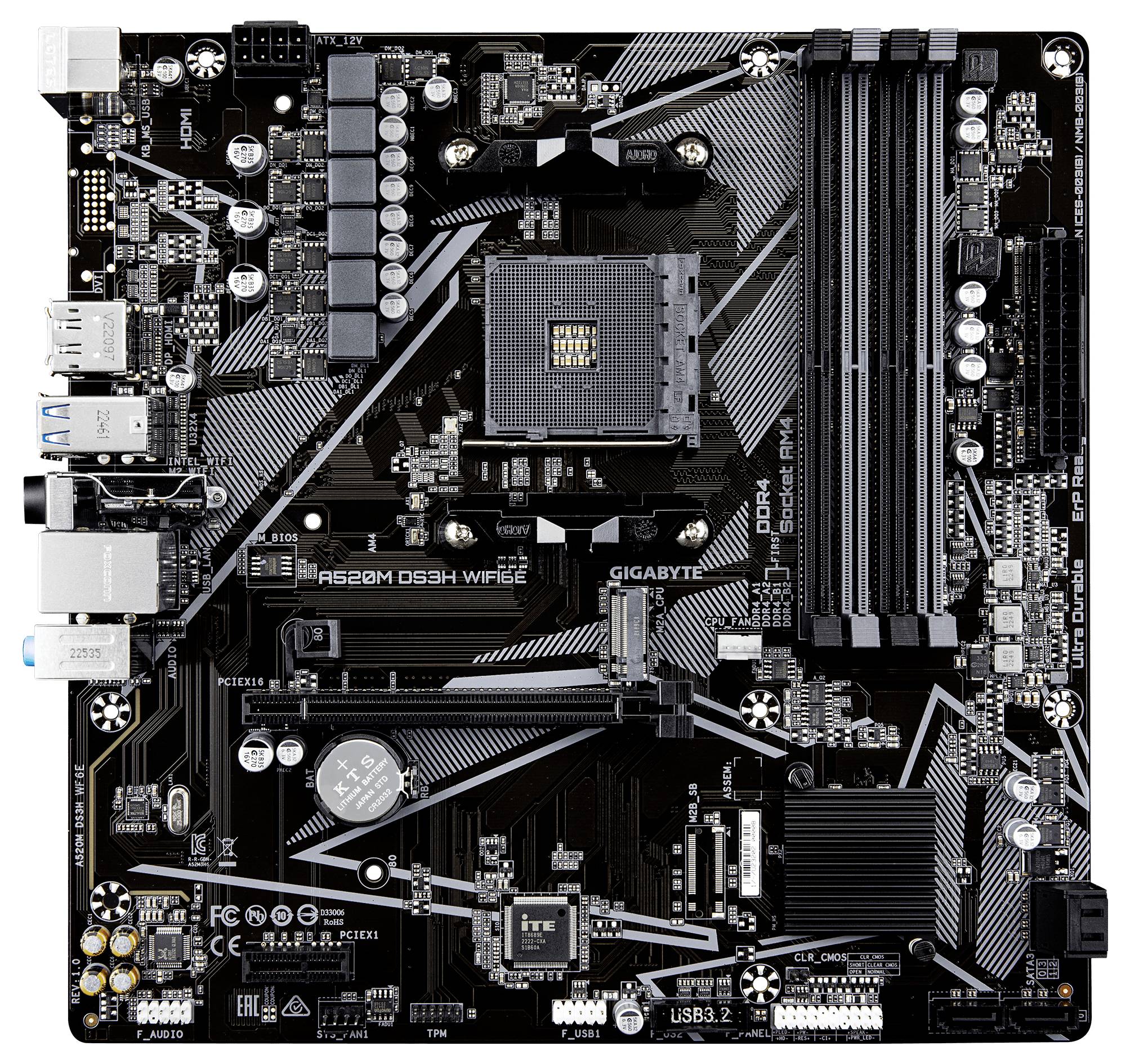 Gigabyte A520M DS3H WiFi6E Carte mère Socket (PC) AMD AM4 Facteur de forme (détails) Micro-ATX Chipset de la carte mère -1
