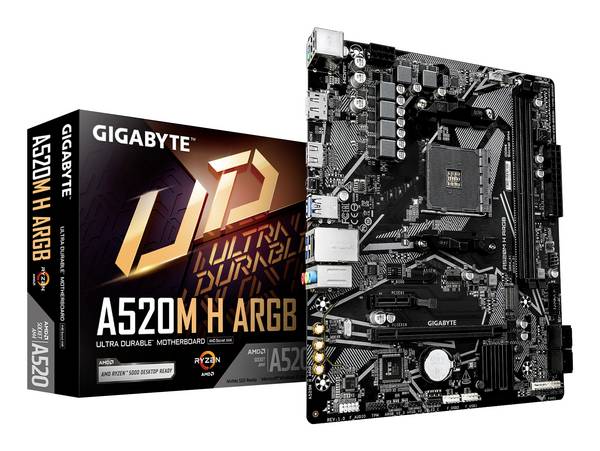 Gigabyte A520M H ARGB Carte mère Socket (PC) AMD AM4 Facteur de forme (détails) Micro-ATX Chipset de la carte mère AMD® A520