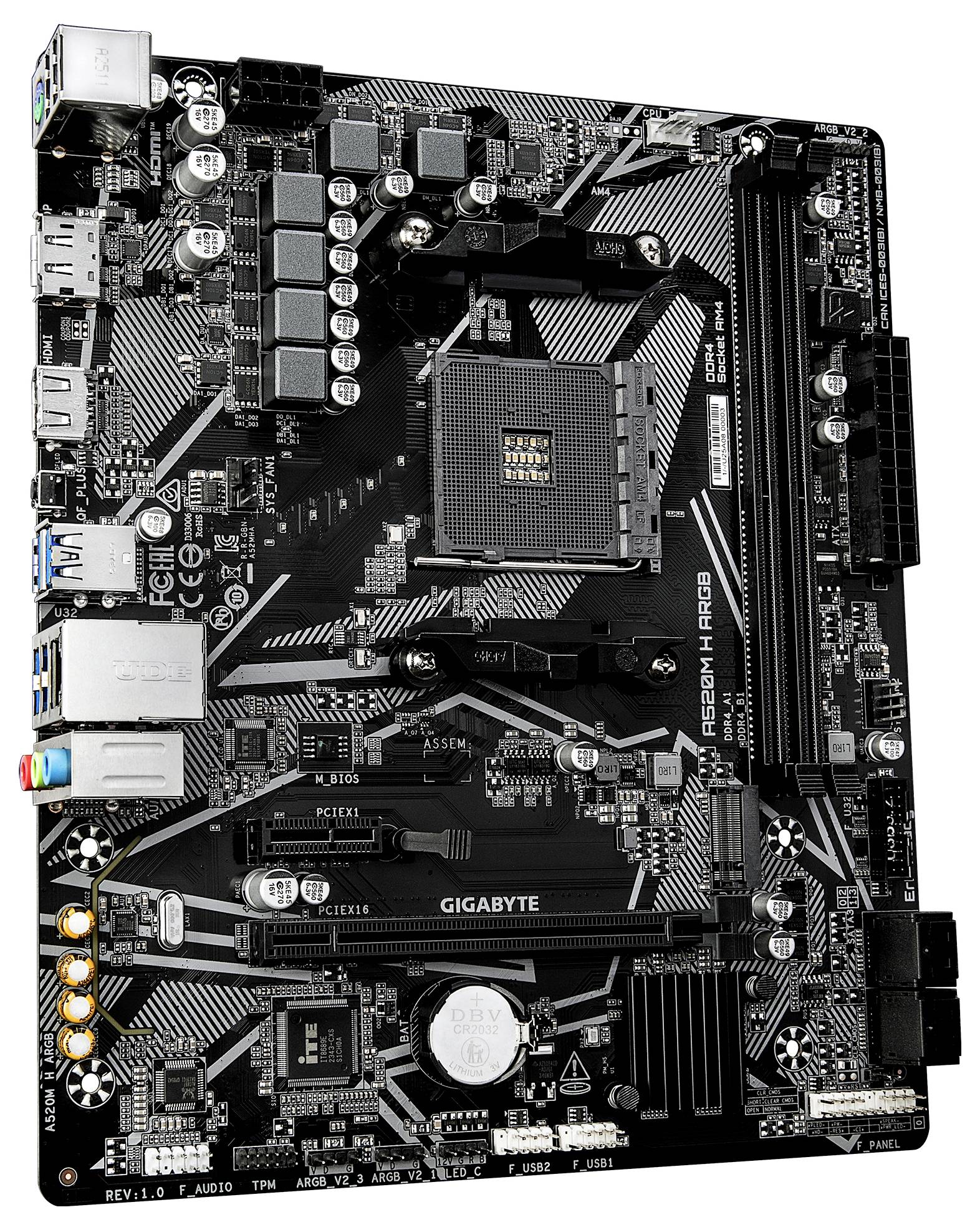 Gigabyte A520M H ARGB Carte mère Socket (PC) AMD AM4 Facteur de forme (détails) Micro-ATX Chipset de la carte mère AMD® -2