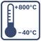 Icône de thermomètre affichant une plage de température de -40 °C à +800 °C.