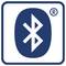 Logo Bluetooth : symbole Bluetooth blanc sur un ovale bleu à l'intérieur d'une bordure carrée arrondie, avec une marque de marque déposée enregistrée.