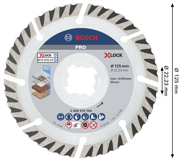 Logo Bosch et étiquette de produit montrant Robert Bosch Power Tools GmbH, Stuttgart/Allemagne, site web www.bosch-diy.com, et numéro de pièce 2 609 256 F45.