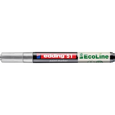 Marqueur de peinture Edding 51 blanc avec étiquette rouge et marque EcoLine verte, présenté horizontalement sur un fond gris.