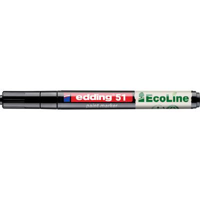 Un marqueur peinture Edding 51 EcoLine noir et argenté avec le logo Edding rouge et la marque EcoLine verte sur le corps du marqueur.