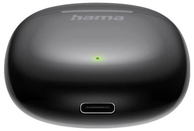 Étui de charge Hama noir avec voyant lumineux vert et port USB-C sur le devant