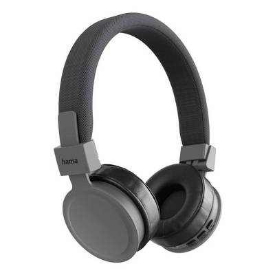 Casque audio Hama gris et noir supra-auriculaire avec coussinets auriculaires rembourrés et serre-tête ajustable sur fond blanc.