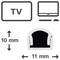 Diagramme montrant un téléviseur ou un moniteur avec une hauteur de 10 mm et une largeur de 11 mm, illustrant la taille d'un petit support d'appareil ou adaptateur.