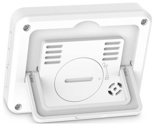 Unité de contrôle thermostat blanc montée au mur avec cadran de température circulaire, fentes de ventilation et vis latérales.