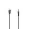 Câble audio noir avec un connecteur USB-C à une extrémité et une prise jack 3,5 mm à l'autre extrémité, présenté sur un fond blanc.