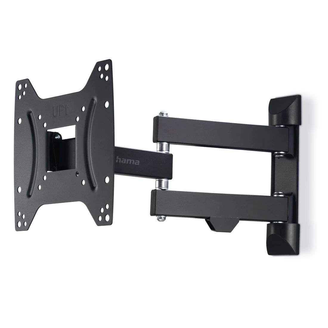 Fixation murale TV articulée réglable en noir avec plaque VESA et bras extensibles
