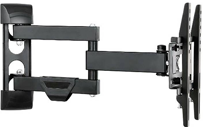 Support mural extensible pour téléviseur avec bras articulés, montrant le support étendu pour tenir un téléviseur à écran plat.