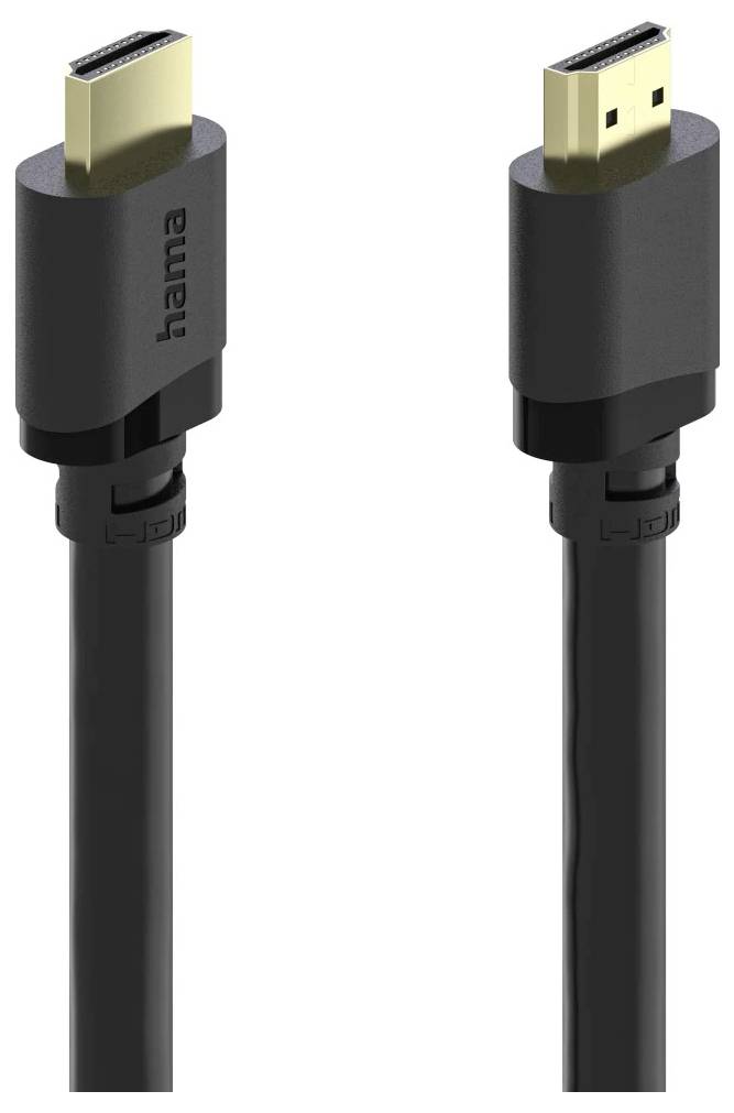Gros plan côte à côte de deux câbles HDMI noirs, montrant les connecteurs aux deux extrémités sur un fond blanc.