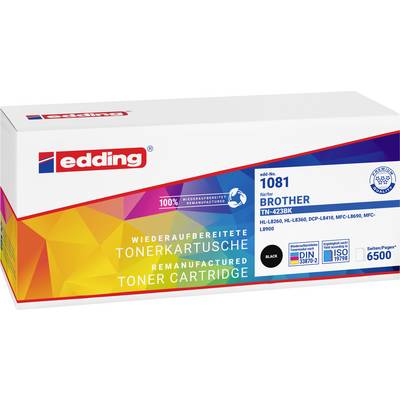 Boîte de cartouche de toner remanufacturisée edding pour imprimantes Brother, noir, avec « 1081 » et rendement de 6500 pages indiqués sur l'étiquette.