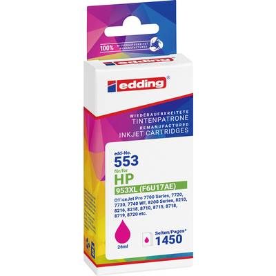 Lot de cartouches d'encre de marque edding remanufacturées, réf. edding 553 pour HP 953X, magenta, 26 ml, 1450 pages.