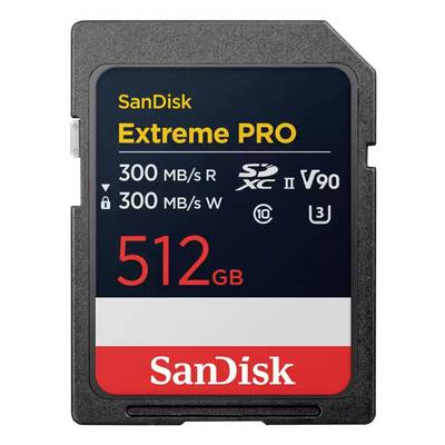 Carte mémoire SDXC SanDisk Extreme PRO 512 Go avec vitesses de lecture et d'écriture de 300 Mo/s et classification V90/U3.