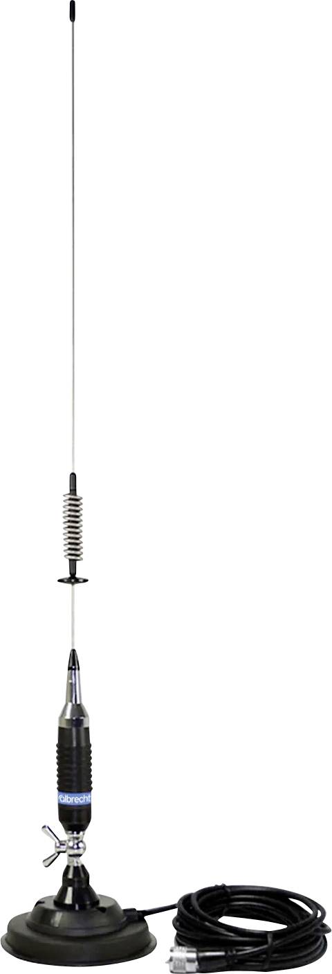 Antenne à montage magnétique avec mât fouet long, base à ressort et câble enroulé pour la communication radio.