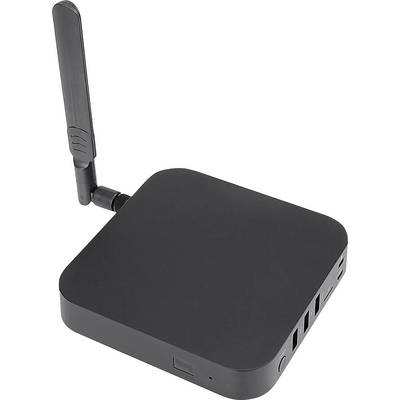 Appareil rectangulaire sans fil de couleur noire avec une seule antenne externe et des ports latéraux, présenté sur un fond blanc.