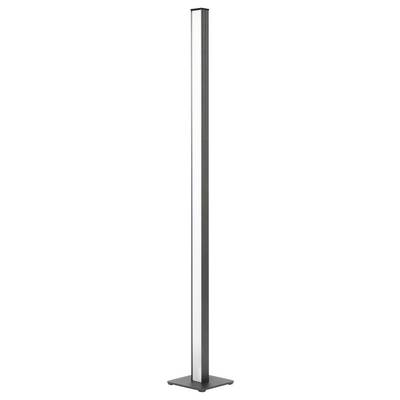 Lampadaire noir et élancé avec une colonne rectangulaire fine et une base carrée sur fond blanc.