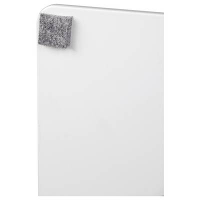 Tableau blanc avec un petit aimant gomme feutre gris attaché au coin supérieur gauche