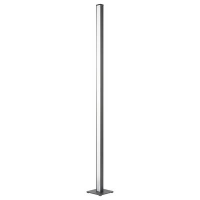 Un lampadaire grand et étroit noir et argent avec une base rectangulaire et une colonne lumineuse verticale et fine.