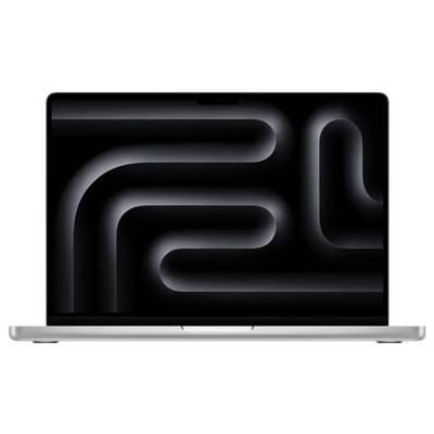 Ordinateur portable ouvert avec écran noir et motif de lignes sombres abstraites ; seul le boîtier et l'écran sont visibles.