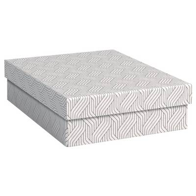 Boîte de rangement rectangulaire à motifs avec couvercle, présentée fermée sur un fond blanc.