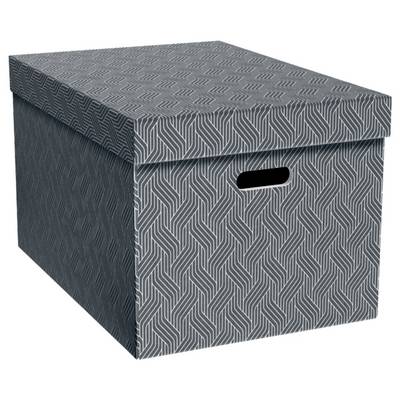 Boîte de rangement grise à motifs avec couvercle et découpe de poignée
