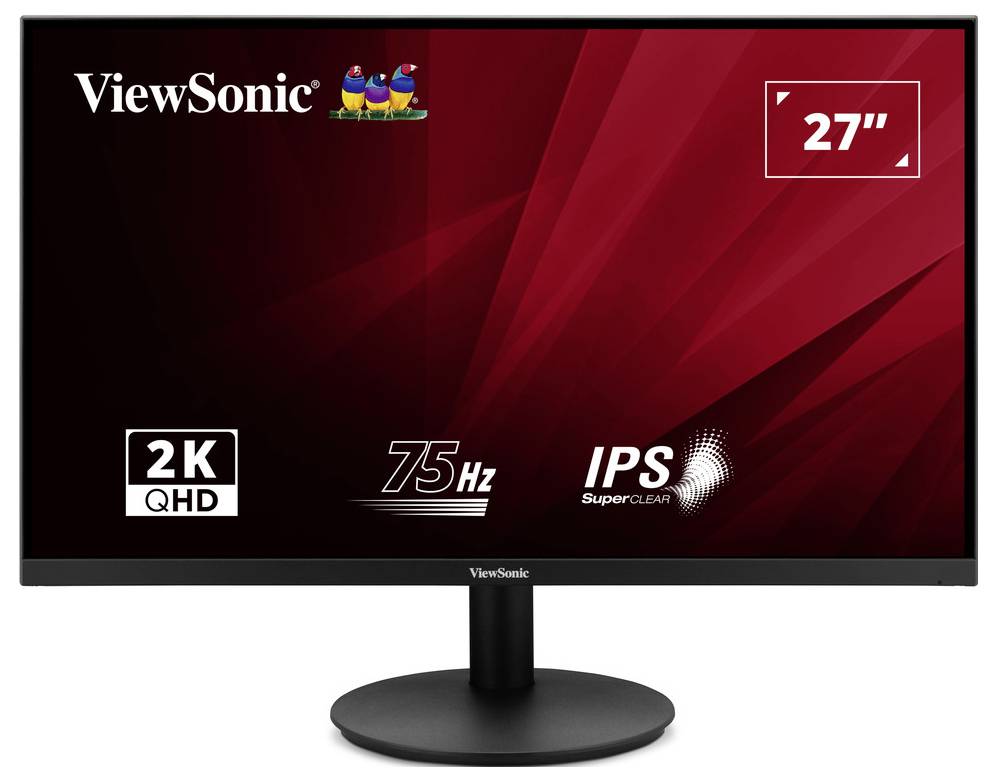 Vue arrière d'un moniteur ViewSonic sur un support rond, montrant le panneau arrière et la zone de montage.