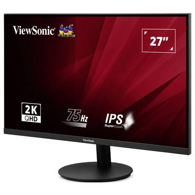 Moniteur ViewSonic 27 pouces présenté avec résolution QHD 2K, taux de rafraîchissement de 75 Hz et affichage IPS SuperClear.