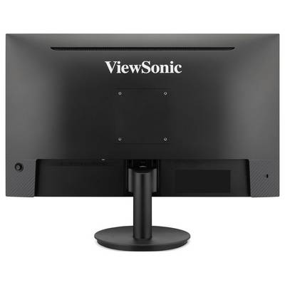Vue arrière d'un moniteur informatique ViewSonic sur pied, montrant la zone de montage VESA et le port de gestion des câbles.
