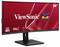 Moniteur incurvé ViewSonic 34 pouces sur pied, affichant 2K UWQHD, 120 Hz et les fonctionnalités USB-C sur un écran rouge avec le logo ViewSonic et des oiseaux.