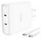 Chargeur mural White Trust avec deux ports USB-C et deux câbles USB-C sur fond blanc.