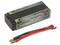 Batterie LiPo ABSIMA Competition 7,6V noire et verte avec câbles de connecteur d'alimentation rouges et noirs.