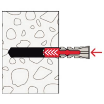 Illustration d'une cheville murale étant enfoncée dans un trou dans un mur texturé par une vis poussée vers la gauche
